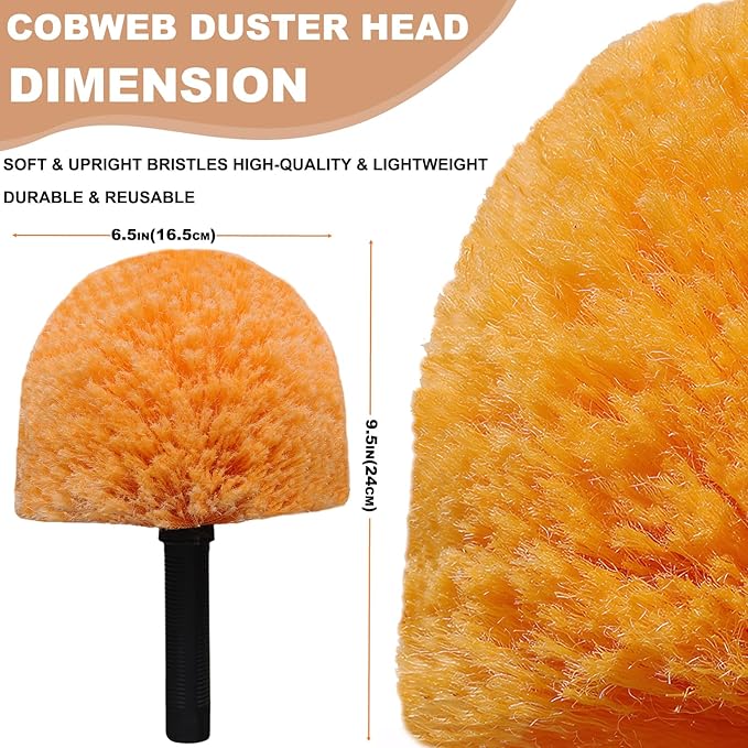 2 Pack Robust Cobweb Duster Head Brush – Superior Twist-On Web Cleaning Tool – Spider Web Remover Brush Compatible with Standard 3/4 Inch Threaded Poles for Outdoor & Indoor Use – Head Only (Orange)