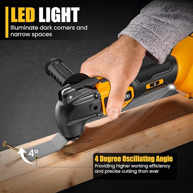 Cordless Oscillating Tool with 2 Battery, Brushless Motor Battery Powered Oscillating Multitool, 4°Oscillation Angle, 6 Variable Speeds, 26pcs Accessories for Metal & Wood Scraping, Cutting, Sanding