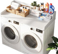 Washer Dryer Countertop Laundry Wood 2 Tier Shelves Topper with Edge, 54" W x 26.7" D Cover Guard Organizer for Washer and Dryer Laundry Hamper Counter Storage Organization White Wood
