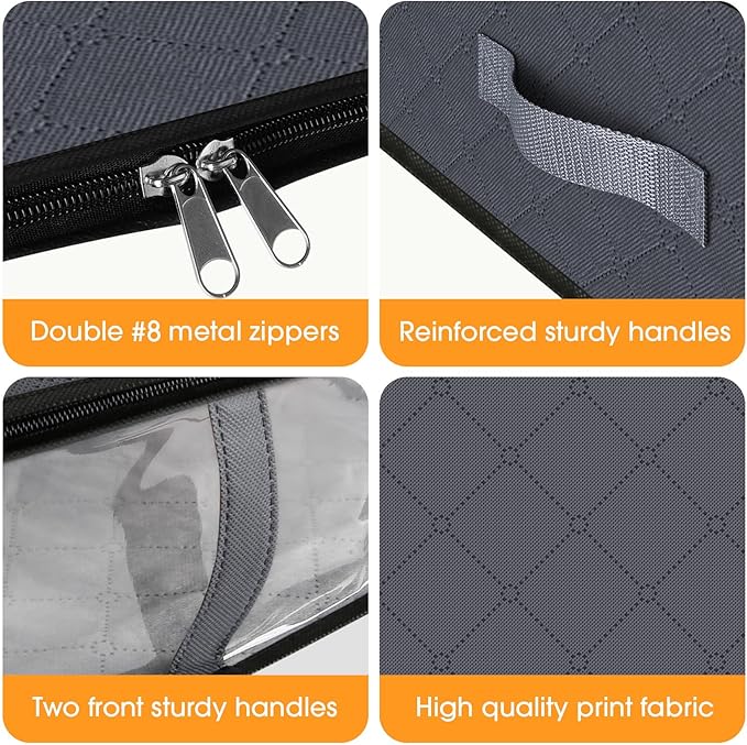 StorageRight Under Bed Storage Bags 4 Pack, 40L Large Clothes & Comforter Storage Containers with Clear Window, Breathable Fabric Organizer for Blankets, Bedding, Seasonal Clothing, Grey