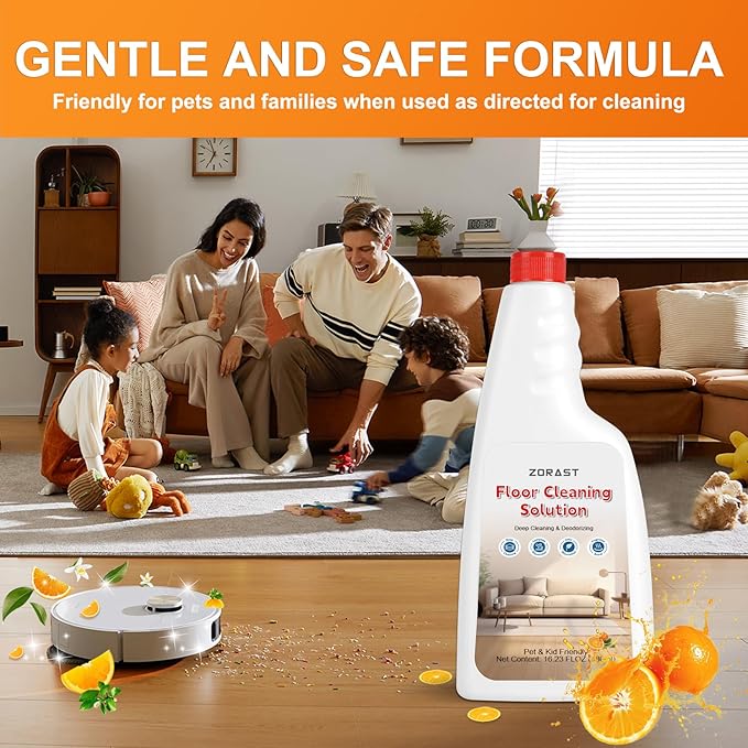 Sweet Orange Scent Floor Cleaning Solution,2-Pack 16.23oz,Compatible with All Roborock Mopping Robots (S7, S8, Qrevo, Q7, Q8 series),Deep Cleans Multiple Hard Floors,Streak-Free Shine,Eco-Safe
