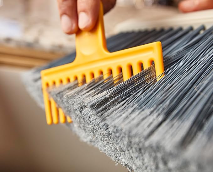 Joseph Joseph CleanTech Wall-Mounted, Adjustable Long Handle Broom Sweeper with Dust-Shield Storage, Indoor Sweeping Floor Brush with Soft Bristles