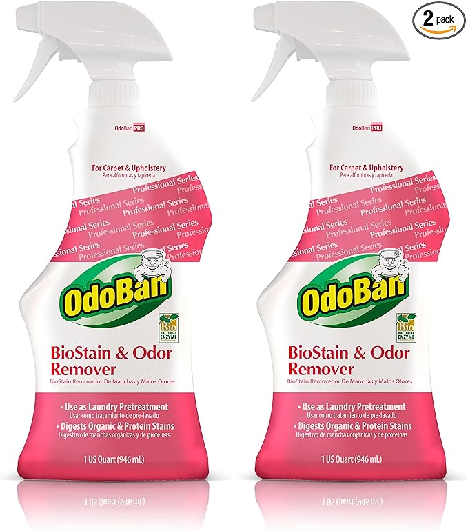 OdoBan Professional Cleaning BioStain and Odor Remover for Carpet and Upholstery, Made in the USA, 32 oz Ready-to-Use Spray 2-Pack