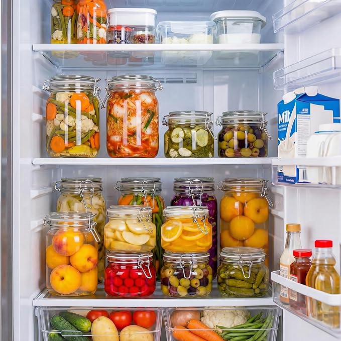 78oz - 3 Pack Square Glass Jars with Airtight Lid, Wide Mouth Mason Jars with Clamp Lids, Air Tight Glass Canisters, Best Food Storage Containers for Flour, Sugar, Cereal, Pasta, Rice, Coffee, Spice