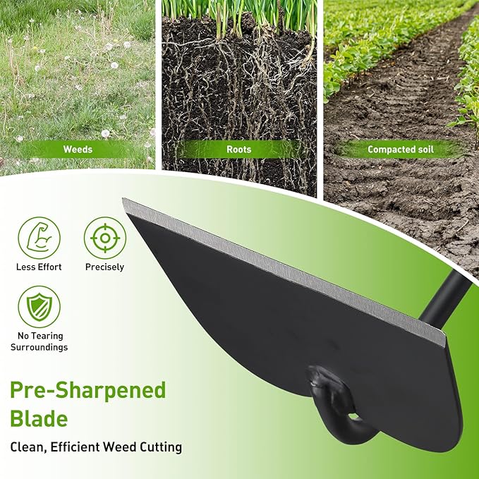 Garden Hoe for Weeding, Heavy Duty Draw Hoe Garden Tool for Plowing,Cultivating,Trenching, Ridging,Tilling Loosening Soil,Scraping Weeder with 74” Handle for Stand Gardening, Reduce Back Strain