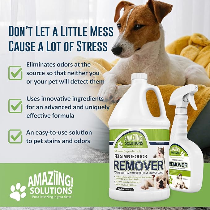 2-Pack Pet Stain and Odor Remover Enzyme Cleaner, Pet Urine Odor Eliminator Spray w/Gallon Refill - All Purpose Cleaner to Eliminate Pet Odor for Carpet and Hardwood Floors