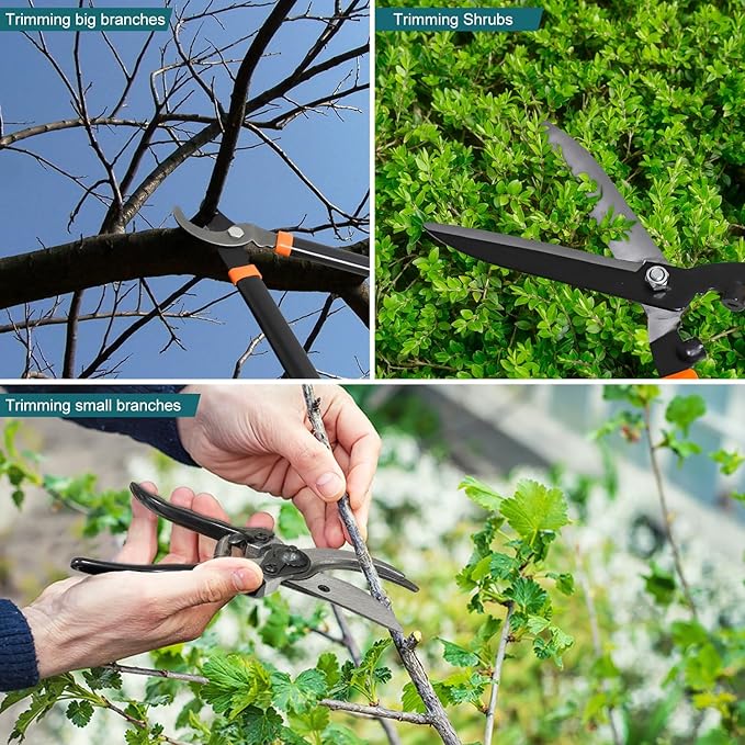 TANG Sunshades Loppers Garden Tool, 3PCS Combo Gardening Tools Set with Lopper, Hedge Shears, Pruner Shears; Tree Trimmer Branch Cutter for Yard Lawn Garden, Hedge Clippers Gifts