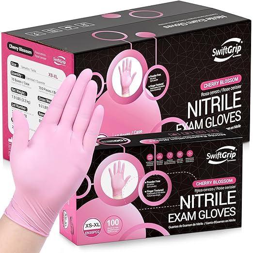 Pink Nitrile Gloves, 3-mil, Industrial Gloves Disposable Latex Free, for Cleaning & Esthetician, Rubber Powder-Free, 1000-ct Case (Small) Small (Pack of 1000)