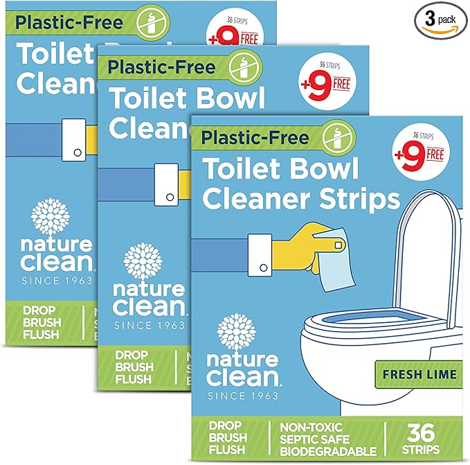 Nature Clean Natural Toilet Bowl Cleaners Strips 3 x 45 count, Plastic-Free Packaging, Refresh Toilets & Bathroom. No Splash.