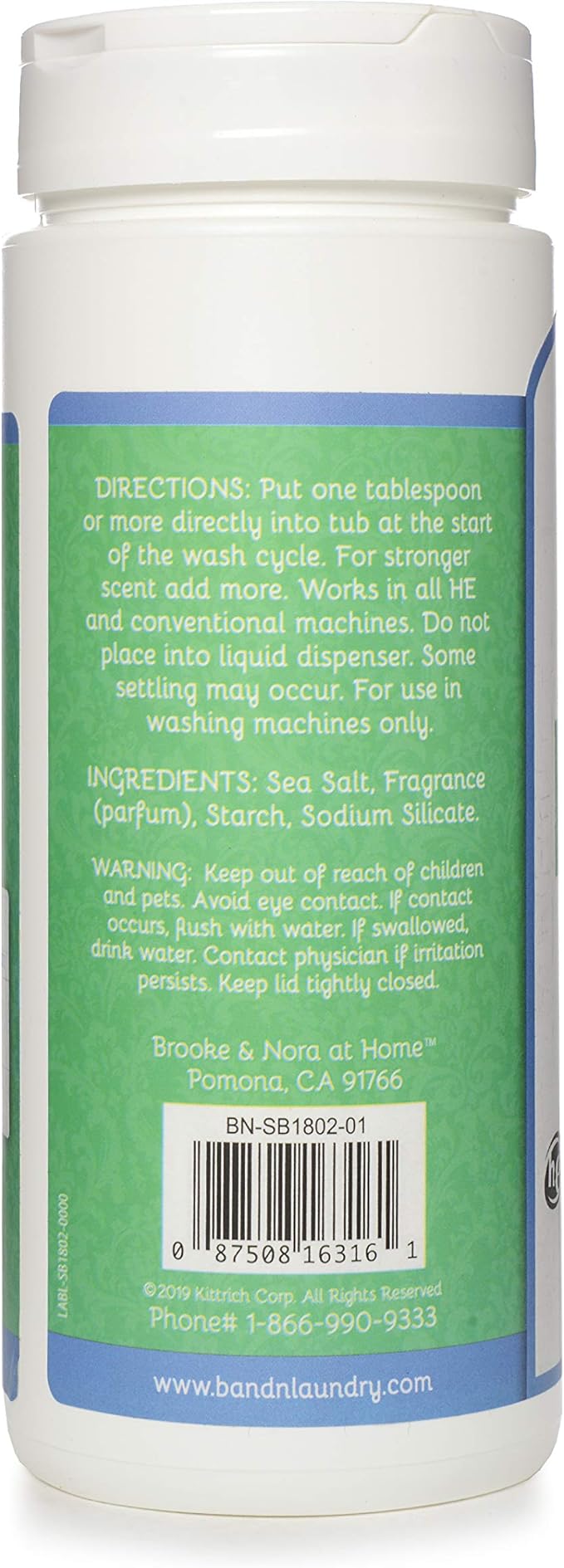 B&N All Natural Brooke & Nora at Home Laundry Scent Booster Made with Natural Sea Salt, Eucalyptus, 18 Ounce