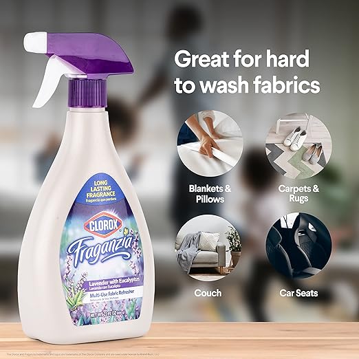 Clorox Fraganzia Refresher Spray, Lavender with Eucalyptus Scent - Multi-Use Fabric & Linen Freshener Spray - Odor Eliminator for Home, Upholstery, Bedding, Curtains, Room, 22 Fl Oz