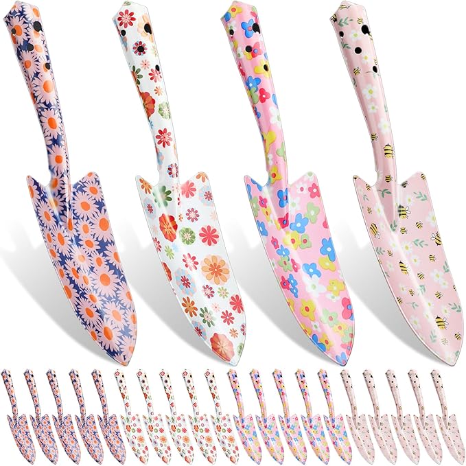 24 Pcs Floral Garden Shovels Bulk Gardening Gift for Women Heavy Duty Garden Tools Floral Hand Shovel for Mom Employees Birthday Thank You Gifts(Pink Flowers)