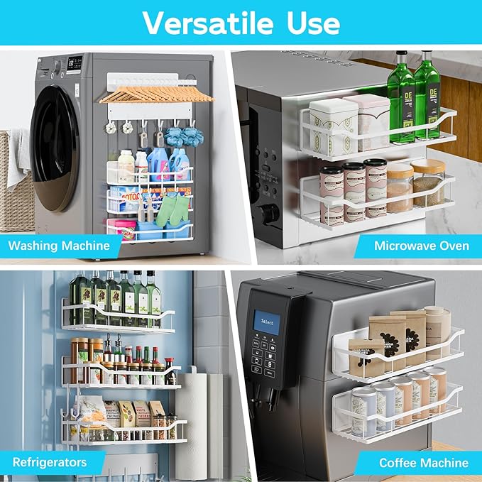 Multifunctional Magnetic Shelf for Washing Machine, Refrigerator, Microwave, and Any Metal Surface, Powerful Magnetic Shelves Include Magnetic Paper Towel Holder, Unique Hollow Design (5 pcs - White)