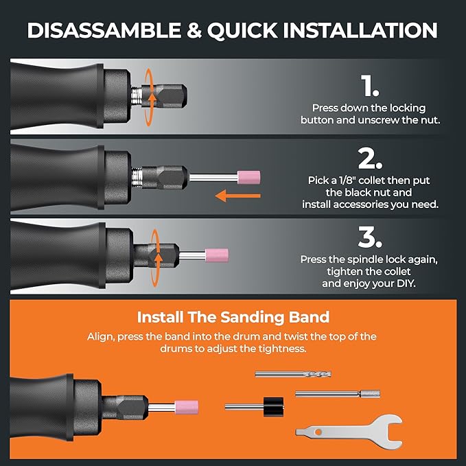 Cordless Rotary Tool Kit, 20V Power Rotary Tool for Sanding, Carving, Drilling, Engraving, Polishing, DIY Crafts with 42 Accessories, Brushless Motor, 5000-35000 RPM Variable Speed,Tool Only