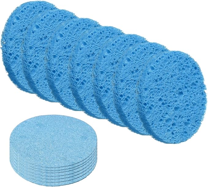 uxcell 20Pcs Cellulose Sponges, Round Kitchen Clean Sponges Non-Scratch Compressed Dish Scrubber for Kitchen Household Cookware Bathroom Cleaning & DIY, Blue