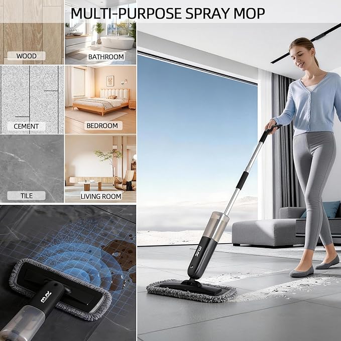 Electric Spray Mop Floor Cleaner with 2 Mopping Pads 700ml Bottle & Scraper 360° Swivel Head Lightweight Cordless Wet Dry Cleaner for Hardwood Floor Cleaning Laminate Tile Wood Vinyl & All Hard Floors