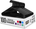 Utopia Home Plastic Hangers 100 Pack - Space Saving Clothes Hanger - Durable & Strong Closet Organizers and Storage with Built-in Strap Hooks - Essential for Shirts, Pants, Skirts & Coats (Black)