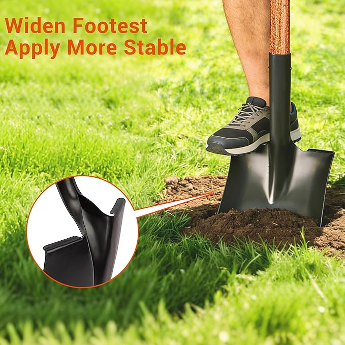 41" Square Shovel, Hardwood Handle, D-Grip, Garden Spading Tool,Flat Shovel for Construction, Landscaping, Gardening