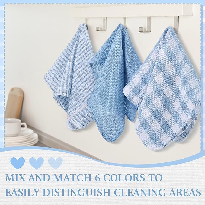 Patelai 12 Pcs Kitchen Dish Cloths for Washing Dishes Absorbent Dish Rags Cleaning Reusable Towels for Scrubbing Wipe Glass Summer Home Household Supplies(Blue,13.8'' X 13.8'')