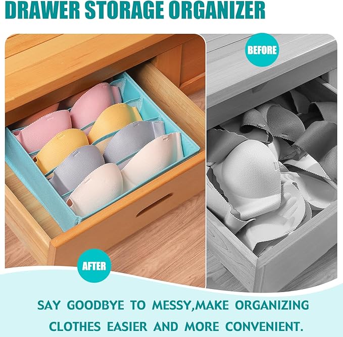 Drawer under Cabinet Clothes Organizer 5 Cell Foldable Storage Cubes Underwear Drawer Organizer Dividers Storage Boxes for Bra, Underwear（Light Green）