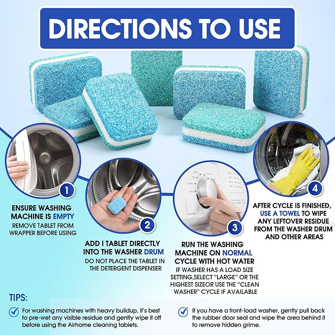Washing Machine Cleaner Tablets - Deep-Cleaning Descaler for Front Load and Top Load Washers, Including HE, 30 Pack (15 Month Supply)