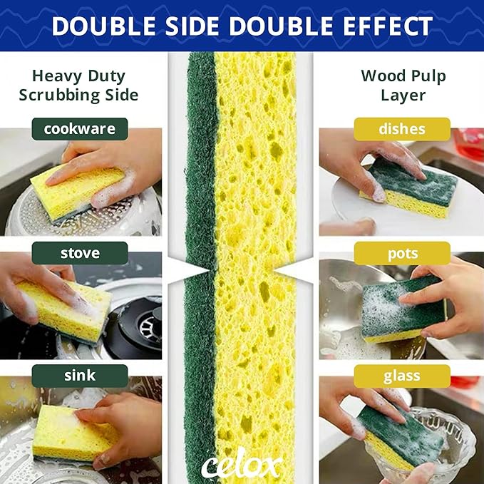 CELOX Scrub Sponge, Sponges for Dish, Yellow, 6 Pack
