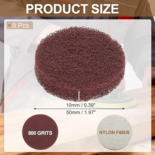 uxcell 8Pcs Scrubber Scouring Pad, 2 Inch 800 Grits Drill Power Brush Hoop and Loop Scrub Pads Discs Polishing Pad for Household Furniture Automotive Cleaning, Red