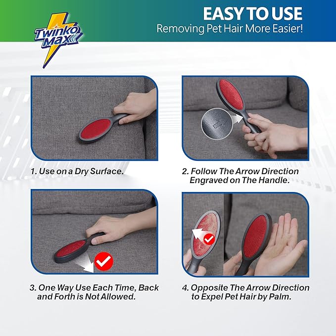 Twinko Max Lint Brush, Lint Remover, Pet Hair Remover, Clothes Brush, Magic Lint Remover Brush, Sheet and Carpet Cleaning Brush, 2-Sided and Reusable, No Need Lint Roller Refill.