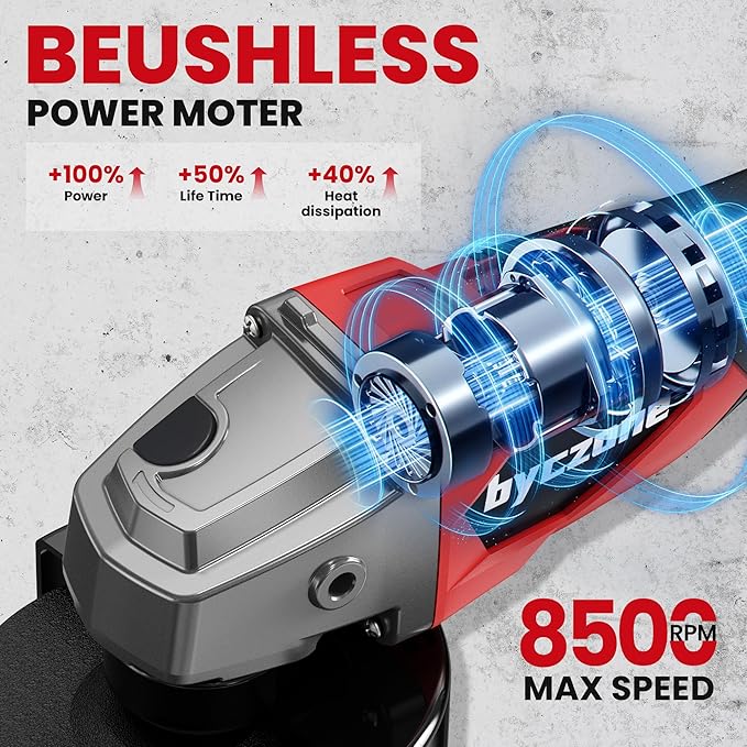 Cordless Angle Grinder Compatible with Milwaukee 18V Battery (NO BATTERY), 4-1/2 Inch Angle Grinder Power Tool with Spanner, 3 Variable Speed, MAX 8500 RPM, Brushless Motor