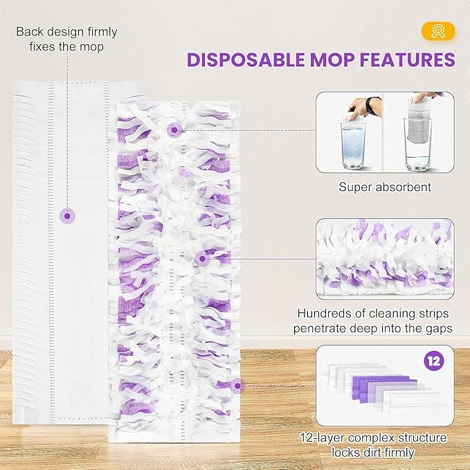 15 Count Pad Refills for Swiffer Power Mop Refill, Absorbent Floor Cleaning Pads for Hardwood, Tile, Laminate Floors