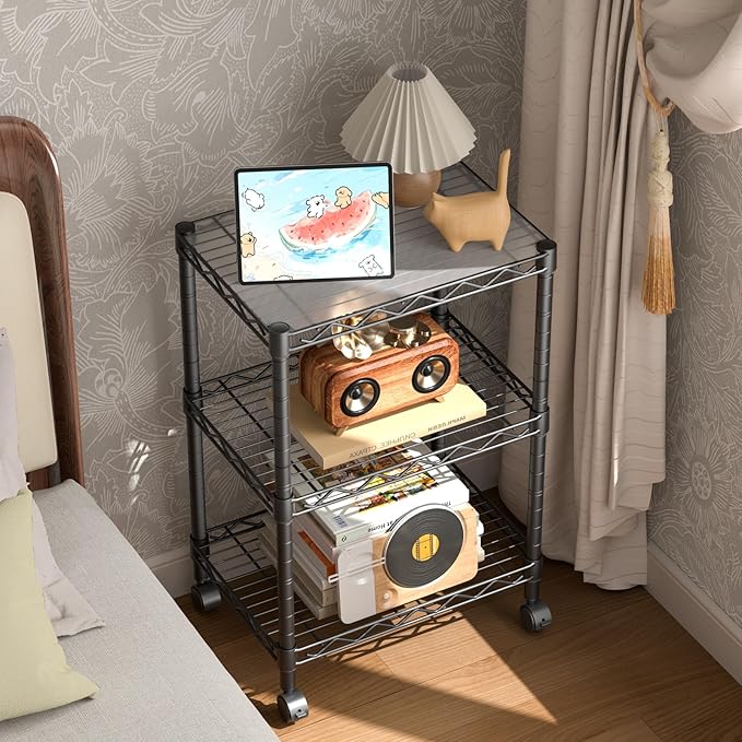 Golpart 3 Tier Adjustable Storage Shelves Heavy Duty Metal Utility Shelf Wire Shelving Unit Organizer Rack for Home Kitchen Office Bathroom Pantry Room 12" D x 18" W x 30" H