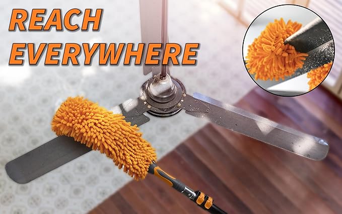Extend-A-Reach Dusting Kit for Extension Pole or by Hand // Twist on Duster Cleaning Kit includes 3 attachments // Cobweb Brush // Feather Duster and Flexible Ceiling Fan Duster (Pole Sold Separately)