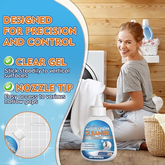 Mold Stain Cleaner Gel, 8 FL oz Heavy-Duty Household Cleaner for Washing Machine Gasket, Shower Caulk, Bathroom Grout & Front Loader Seal