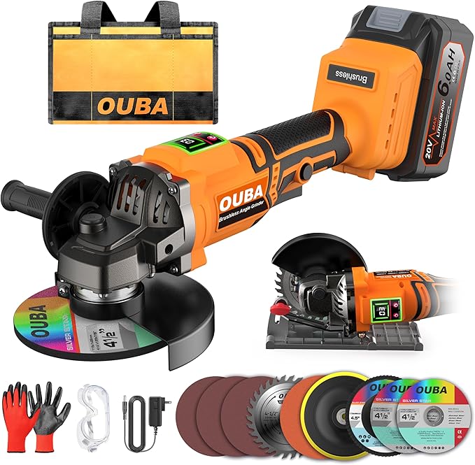 Cordless Angle Grinder Compatible for Dewalt 20V Max Battery, 3 Variable Speed, Brushless Motor with LED, Power Angle Grinder Tool Stand, Flap Disc Grinding,1x 4.0Ah Battery& Fast Charger, Orange