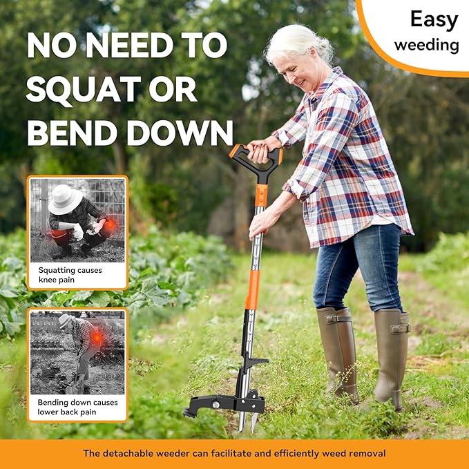 Weed Puller Tool,Detachable Stand Up Weed Puller with Long Handle,3-Claw Steel Head Weeder Tool,No Bending/Kneeling for Lawn, Yard & Garden Tool,Easily Remove Weeds