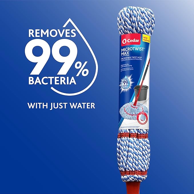 O-Cedar MicroTwist MAX Microfiber Twist Mop with 1 Extra Refill | Features Hands-Free Wringing | Extra Large 18-Inch Mop Head | Safe on All Floor Types