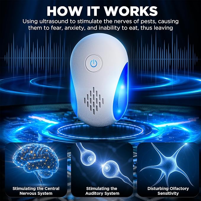 [2025 Upgraded] Ultrasonic Insect & Pest Indoor Repeller, Electronic Plug-in Control Repellent for Roach, Mouse, Rodent, Bugs, Mosquito, Mice, Ant, Spider, 2 Mode Switching (6 Pack)