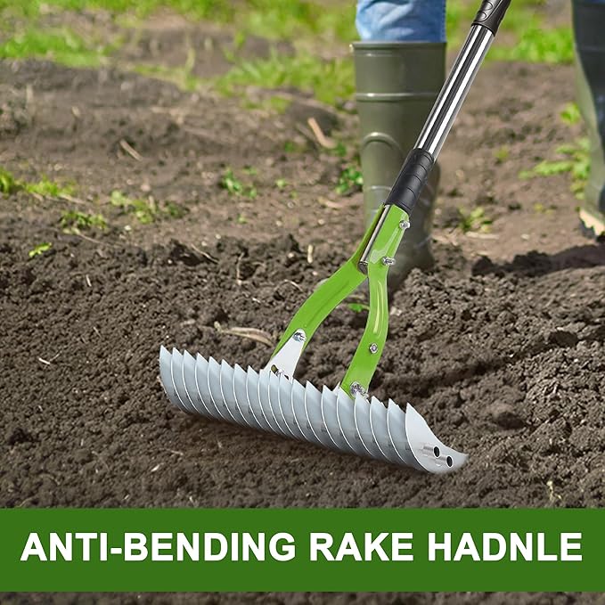Thatch Rake,15" Lawn Dethatcher Rakes,Dead Grass Remover,Manual Dethatching Rake with Adjustable Length Handle,Scarifier Rake,Thatching Rakes for Lawns Grass Loosening Soil