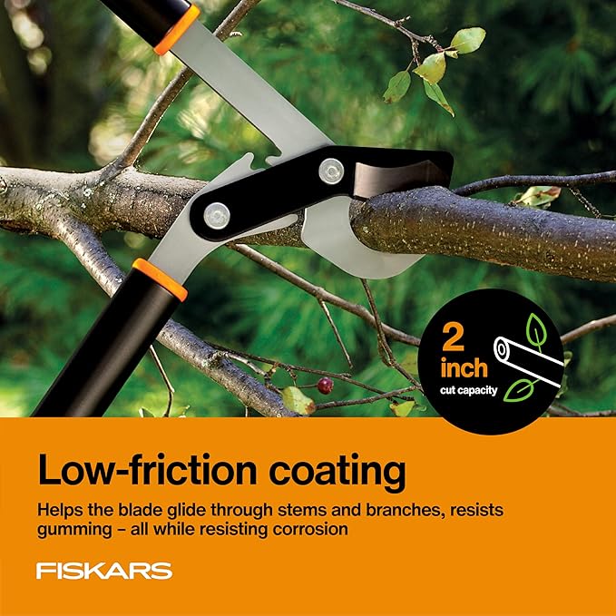 Fiskars 32" PowerGear Bypass Loppers, Patented Mechanism Multiplies Force 3x to Reduce Strain, Heavy-Duty Precision-Ground Steel Blade for Living Growth, Trims Tree Branches up to 2" Diameter