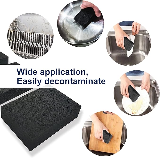 8pc Black Carborundum Sponge Nano Emery Sponges Caspian Stone Pot Clean Brush Rust Eraser Grit Scouring Pads Pot Cleaning Pads with Carborundum Washing Kitchen Cleaner Tool(thickness-1inch)