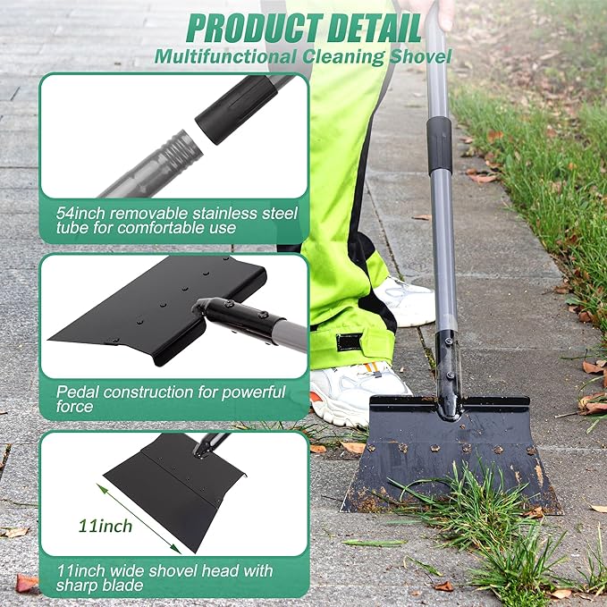 Suchtale Garden Flat Shovel Scraper, Heavy Duty Multifunctional Outdoor Cleaning Shovel with 54 Adjustable Long Handle, Ideal for Weed Removal, Lawn Edging, Trenching and Snow & Ice Scraping
