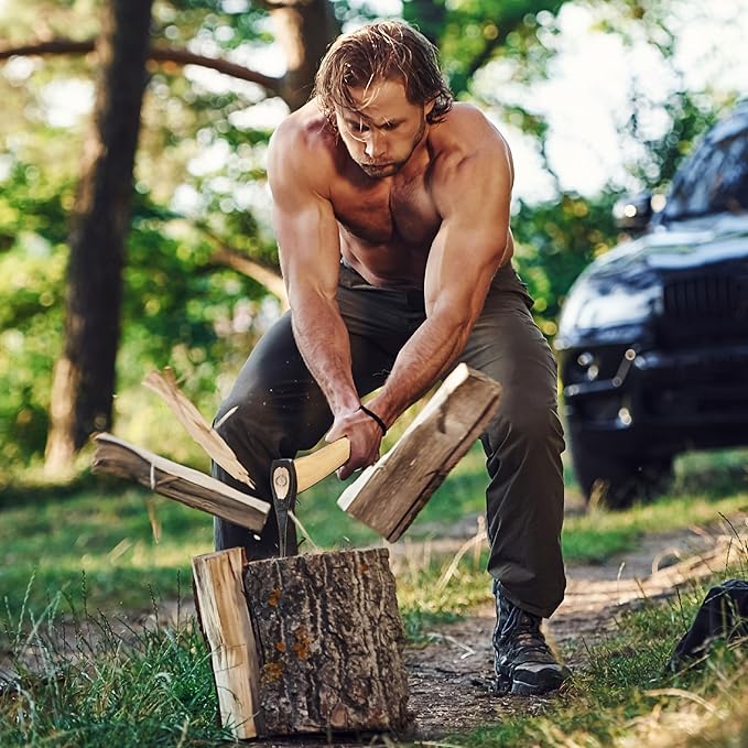 PRANDI German Axe 2.20lb - Hickory Handle 23.64in with Leather String - Ideal for Firewood, Splitting, and Chopping - Made in Italy