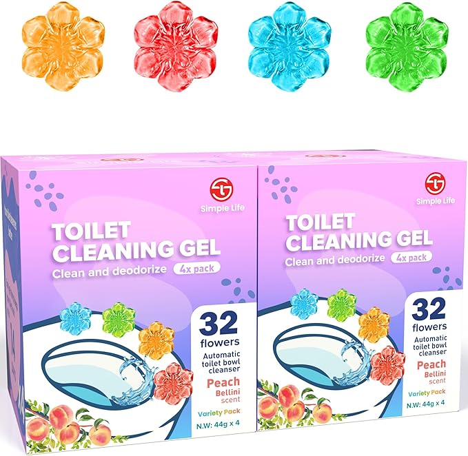 Simple Life Toilet Gel Stamp – Fresh Flower Scent, Anti-Limescale Toilet Cleaner Gel, Deodorizing & Long-Lasting Freshness, 64 Stamps, Variety Pack