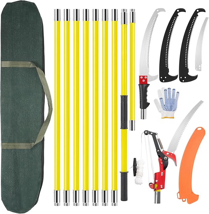 Manual Pole Saw, 7-30FT Pole Saws for Tree Trimming, SK5 and 65 Mn Steel Saw Blades Scissor Pruner Set, Tree Trimmers Long Handle Pruner for Backyard, Garden, Bush Cutting and Pruning of Palm Trees