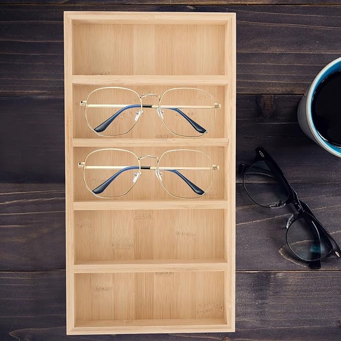 Wooden Glasses Tray and Sunglasses Holder Eyewear Display Rack Multipurpose Organizer for Home and Office Storage with 5pcs Set
