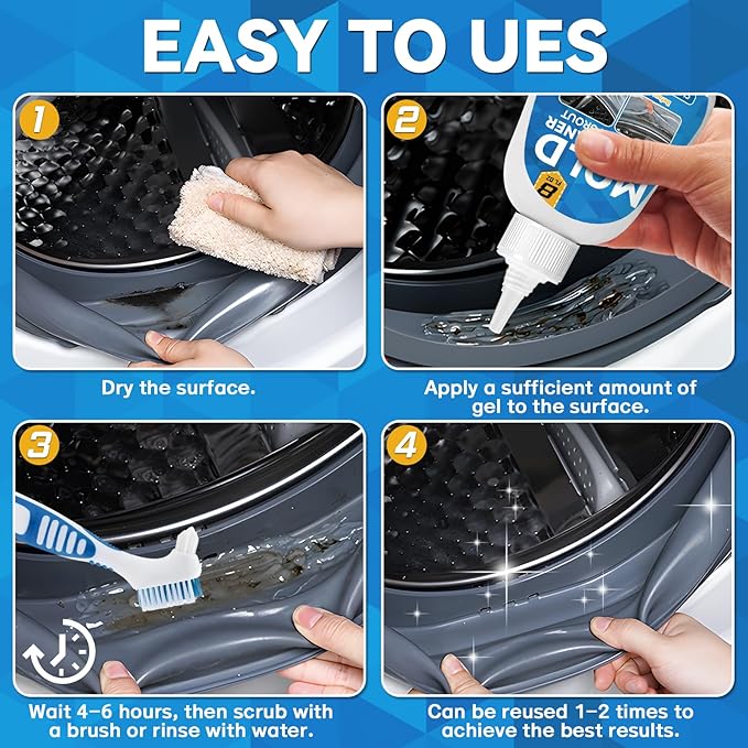 Mold Stain Cleaner, 8 Floz Washing Machine Cleaner Gel with Brush, Household All-Purpose Cleaner Highly Effective in Penetrating for Grout, Fridge, Bathroom, Shower (8, Fluid Ounces) (8 Fl Oz)
