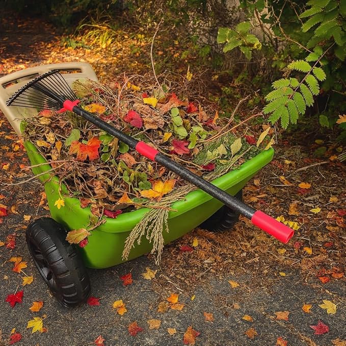 Adjustable Garden Leaf Rake - 58" Heavy Duty Metal Leaves Rake with Expandable Head (8”-17”), Collapsible Kids Rakes for Gardening Beds,Yard,Lawn,Shrub,Small Areas,Pine Needle & Camping Cleaning