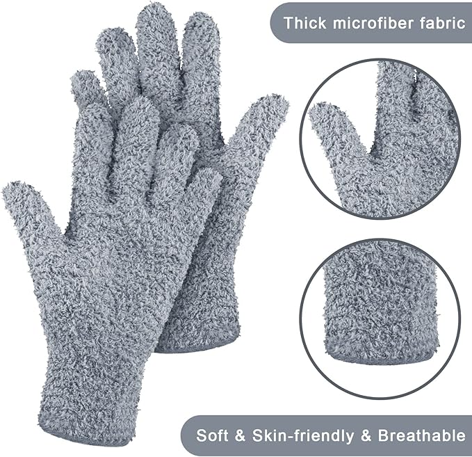 Patelai 3 Pairs Microfiber Plant Dusting Gloves Leaf Cleaning Gloves for Indoor Plants, Blinds, Furniture, House (Black,White,Gray,Large)