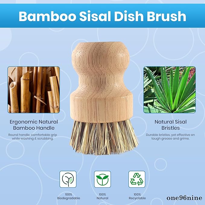 Unscented Dish Soap Liquid Hypoallergenic Cleaning Pack with 1 Natural Sisal Dish Scrub Brush & 2 Unscented Clear Liquid Dishwashing Soap With Biodegradable Formula (3 Items)