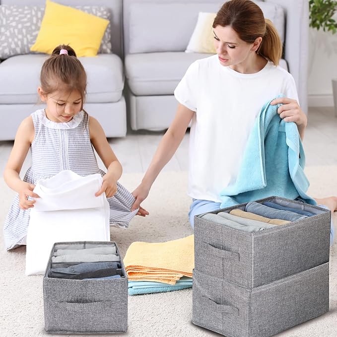 Fixwal 4pcs Wardrobe Clothes Organizer Foldable Jean Organizer for Drawer Washable Compartment Closet Organizers and Storage Bins for Clothes Jeans Pants Sweaters 5 Grids Gray